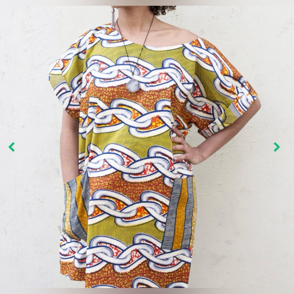 Royal Jelly Harlem Luna Orange Chain Printed Tent Dress Kimono Sleeves Small
